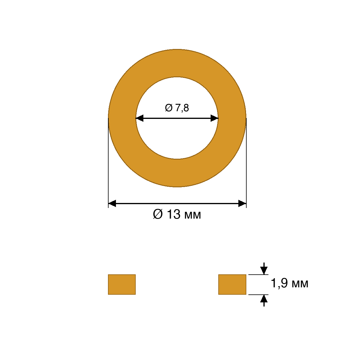 Нижняя проставочная шайба форсунки Bosch EV1 ETARI ET-319 (13 × 7,8 × 1,9 мм, 50 шт.)