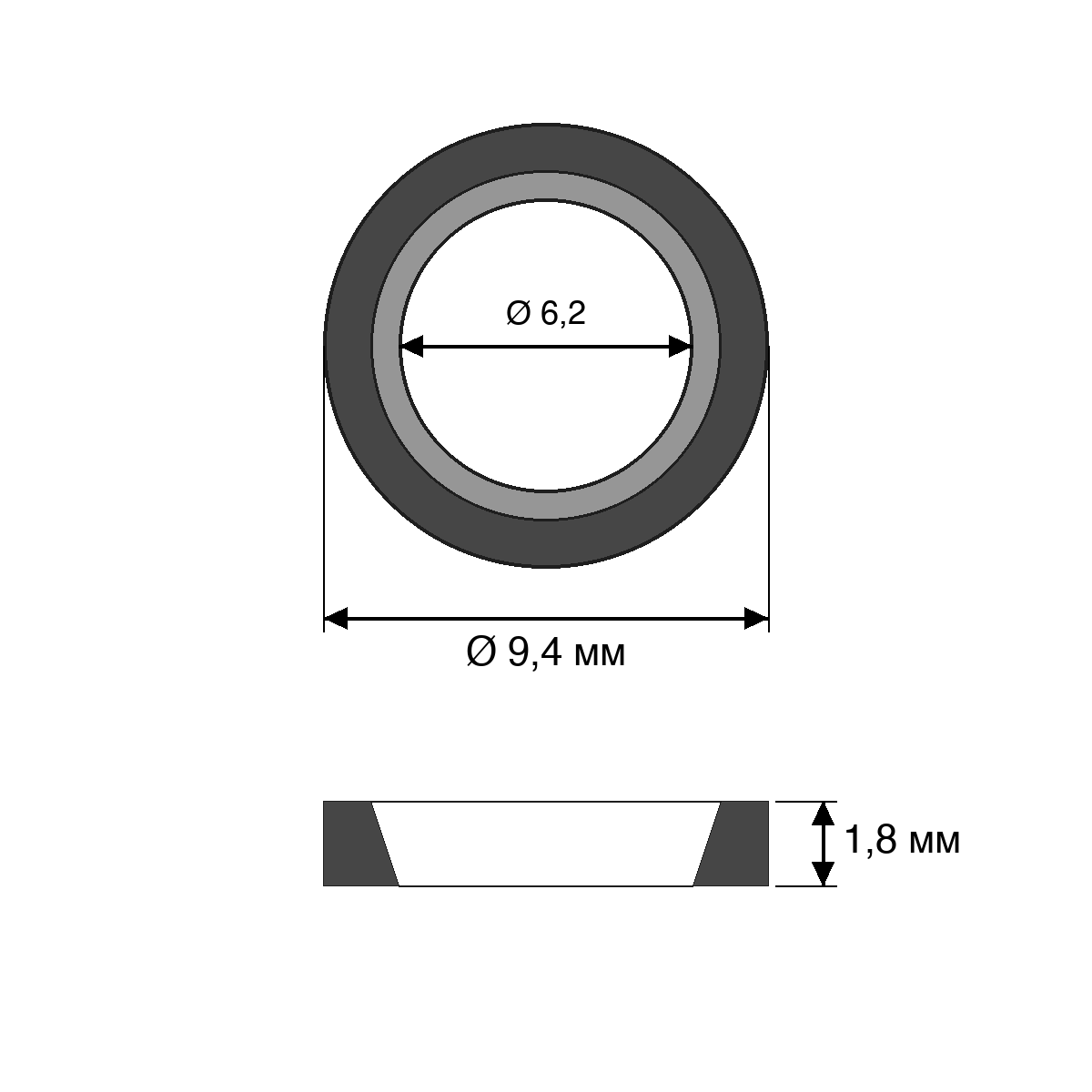 Конусное опорное кольцо форсунки GDI ETARI ET-325 (9,4 × 6,2 × 1,8 мм, 50 шт.)