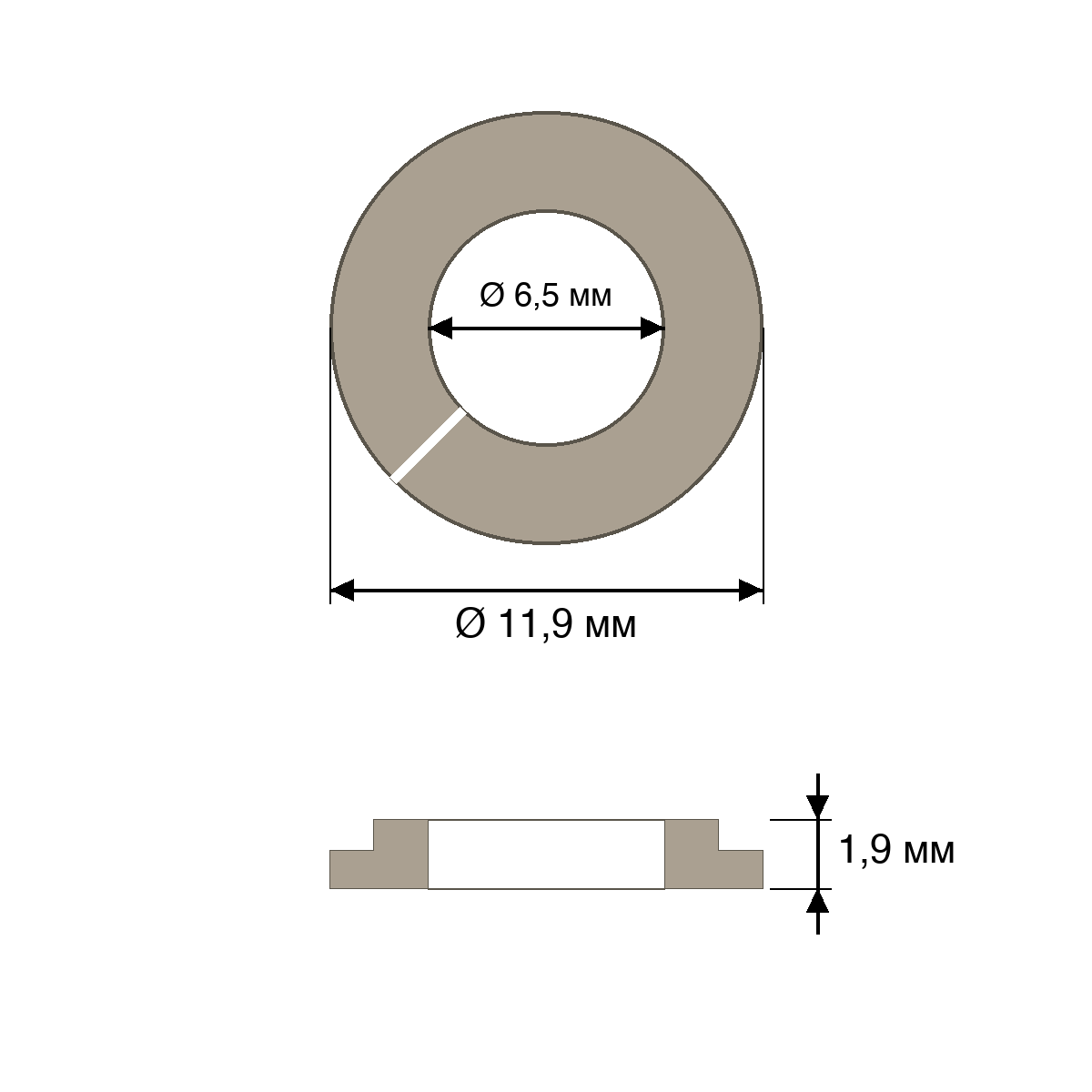 Разрезное опорное кольцо форсунки GDI ETARI ET-302 (11,9 × 6,5 × 1,9 мм, 50 шт.)